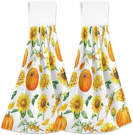 Two elegant kitchen towels with hanging loops