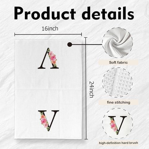 adorable Floral Monogram Letter V Kitchen Towels