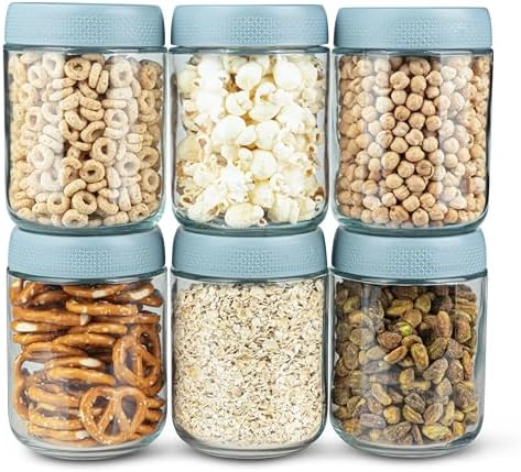 CO Essentials 16 Oz Glass Jars with Airtight Lids - 6 Pack Blue