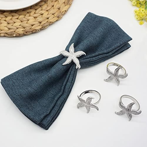 Sturdy 6-Piece Metal Napkin Rings - Starfish Design