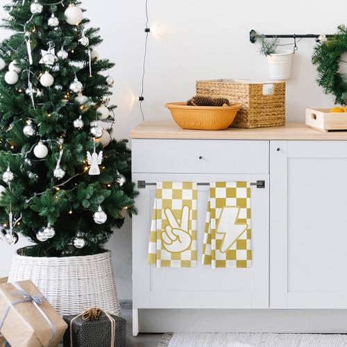 Vibrant Yellow Checkered Summer Kitchen Towels Dishcloths Set