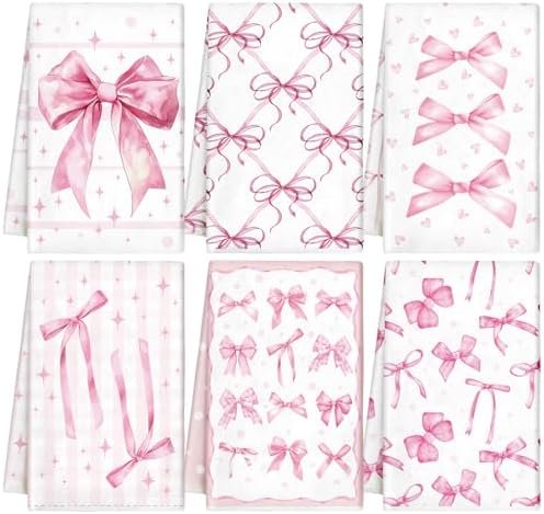 Elegant Pink Bow Kitchen Towels