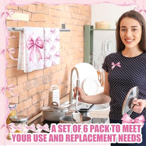 Elegant Pink Bow Kitchen Towels