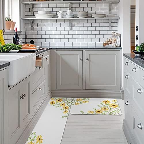 Yellow Daisy Kitchen Rug 2PCS Non-Slip Soft Absorbent Mats