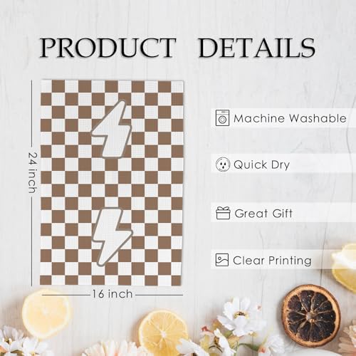 Brown Checkered Kitchen Towels and Dishcloths Set of 2