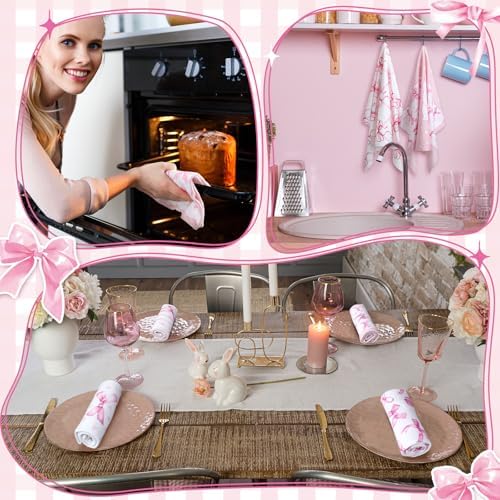Elegant Pink Bow Kitchen Towels