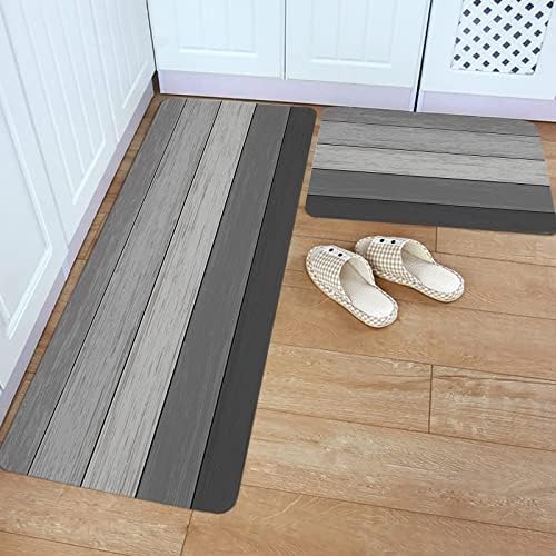 Gray Ombre Kitchen and Bathroom Rugs Set