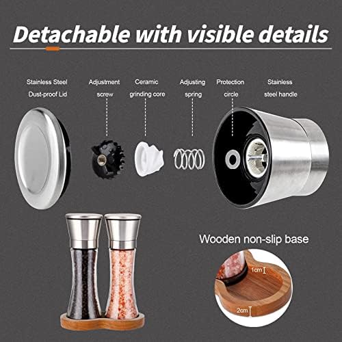 LessMo 2Pcs Salt and Pepper Grinder Set with Wooden Tray
