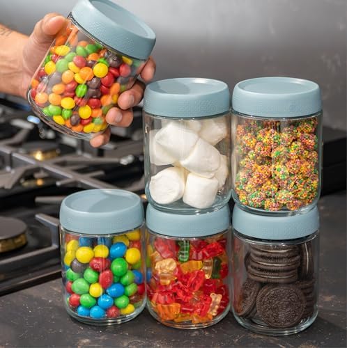 CO Essentials 16 Oz Glass Jars with Airtight Lids - 6 Pack Blue