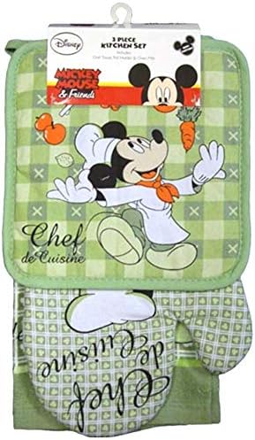 Disney Kids Oven Mitt Pot Holder Set Mickey Mouse Green