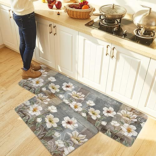 Carosoffe White Flower Kitchen Bathroom Runner Set