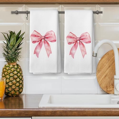 Coquette Pink Bow Dish Towels Set of 2 1