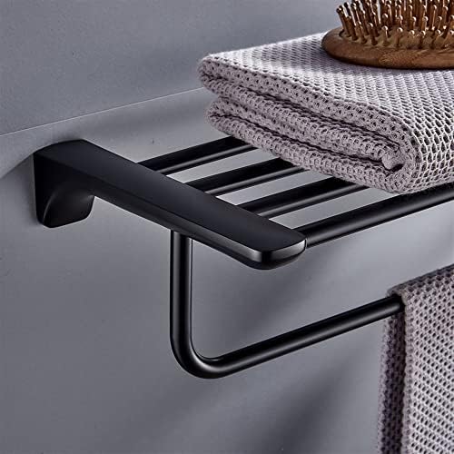 ANNBKATowel Shelf Matte Black Towel Rack Wall-Mounted Stainless Steel Towel Holder