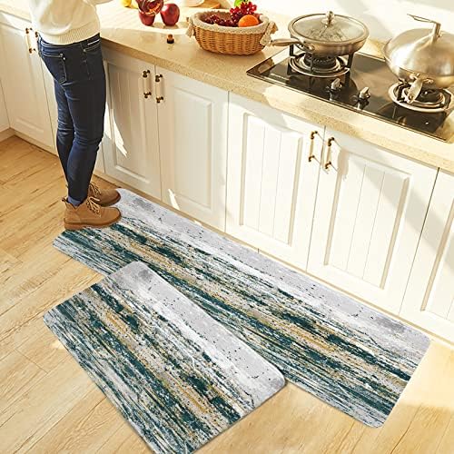 Carosoffe Kitchen Rugs 2-Piece Set - Green Yellow Grey Non-Slip Absorbent