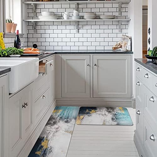 Blue Green Kitchen Rug Set 2PCS Non Slip Mats