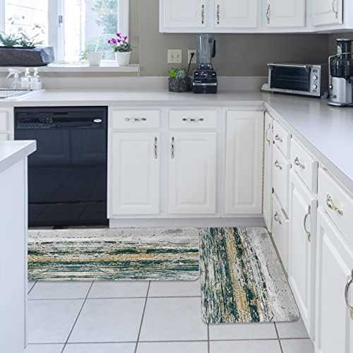 Carosoffe Kitchen Rugs 2-Piece Set - Green Yellow Grey Non-Slip Absorbent