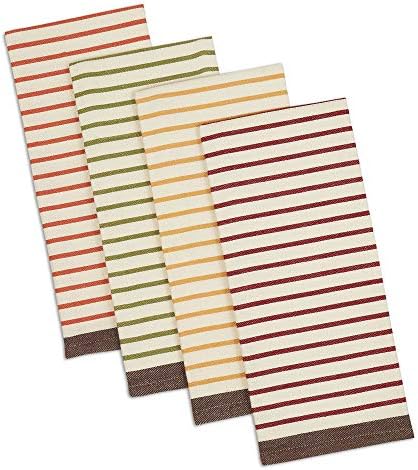 Set of 4 Harvest Stripe Kitchen Towels 18x28 Thanksgiving Dish Towels