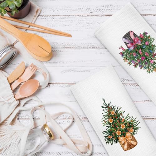 Christmas Trees Coquette Bow Dish Towels 16x24 Set of 2