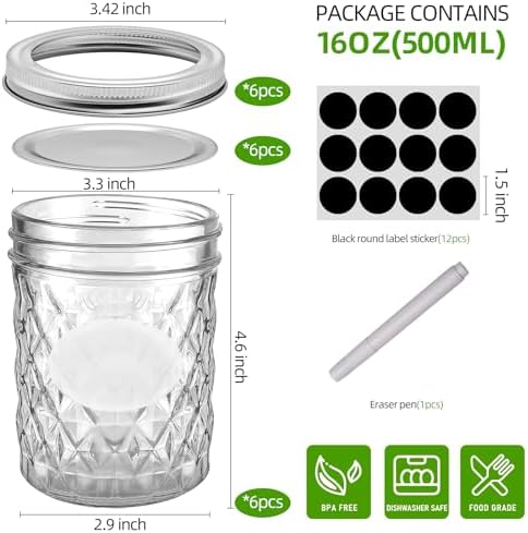 Precise High-Quality 16 oz Mason Jars Set