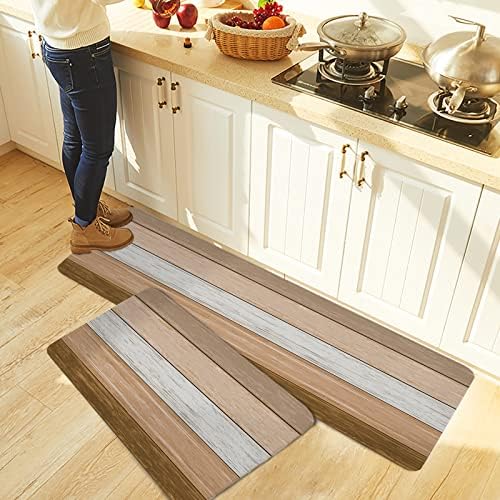 Brown Beige Kitchen Rug Set 2PCS Non-Slip Soft Absorbent Mats