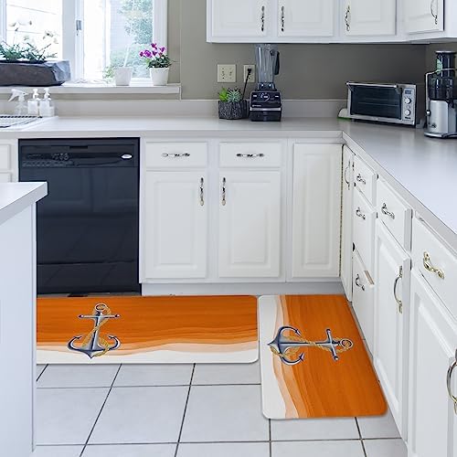 Anchor Orange Nautical Theme Kitchen Rugs