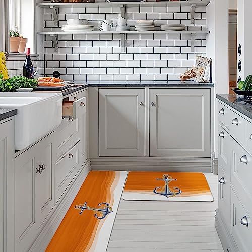 Anchor Orange Nautical Theme Kitchen Rugs