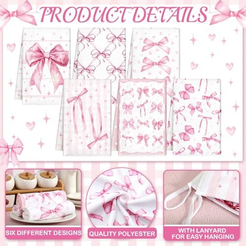 Elegant Pink Bow Kitchen Towels