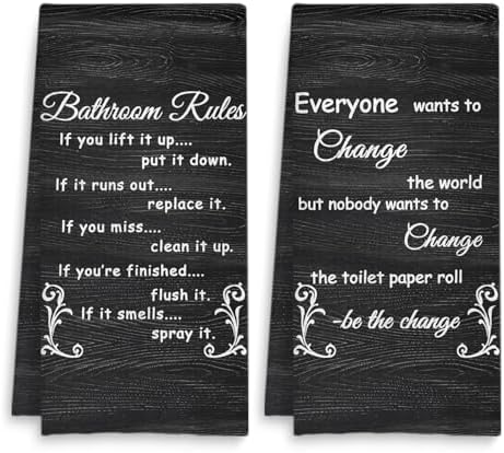 Funny Bathroom Rules Hand Towels Set for Farmhouse Style