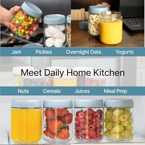 CO Essentials 16 Oz Glass Jars with Airtight Lids - 6 Pack Blue
