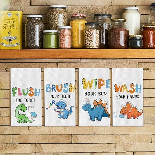 Kids Dinosaur Hand Towels Set of 4 - Play Protect 16x24 Inches