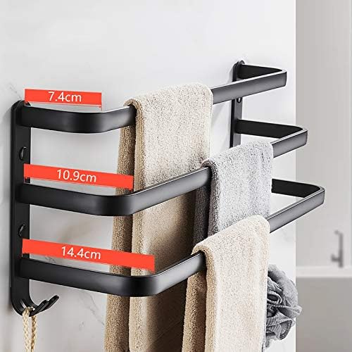 LUCEAE 3-Layer Towel Rack with Hooks 50Cm Matte Black