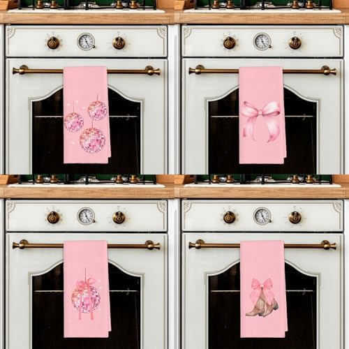 ETYZE Coquette Pink Bow Kitchen Towels