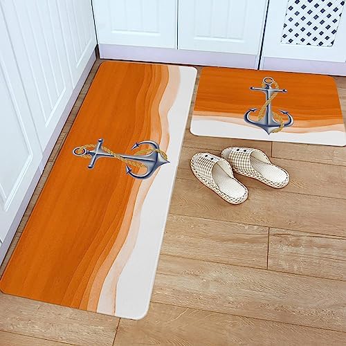 Anchor Orange Nautical Theme Kitchen Rugs