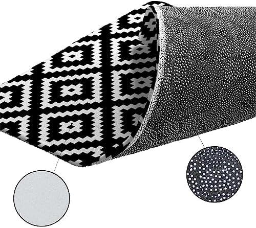 Carosoffe 2-Piece Modern Geometric Kitchen Rugs Set Black Non-Slip Absorbent