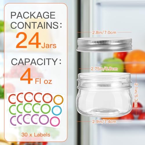 24 Pack 4 Oz Mason Jars With Silver Lids
