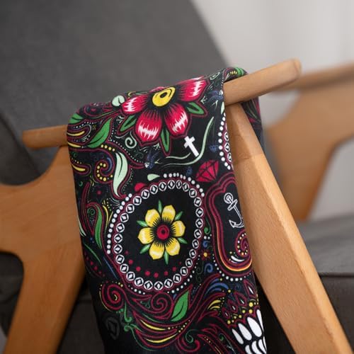 Calavera Skull Kitchen Towels Set - 100 Cotton Dual Weave Halloween Housewarming Gifts Black