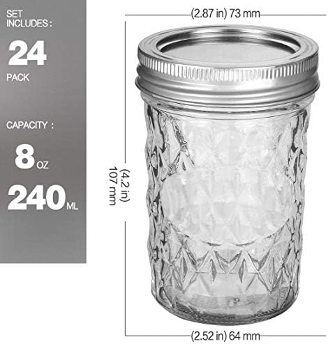 VERONES Mason Jars Set 8 oz Perfect for Jam Honey
