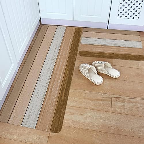 Brown Beige Kitchen Rug Set 2PCS Non-Slip Soft Absorbent Mats