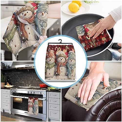 Christmas Kitchen Towels Red Buffalo Plaid Snowman Stocking 18x28