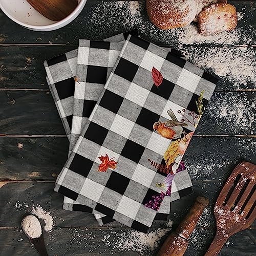 ZOE GARDEN Pumpkin Plaid Kitchen Towel Set 18x28