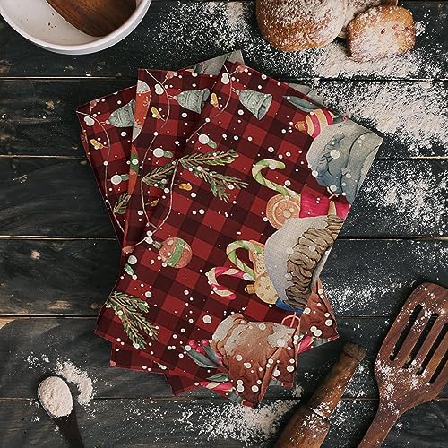 Christmas Kitchen Towels Red Buffalo Plaid Snowman Stocking 18x28