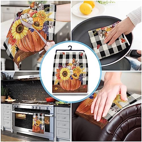 ZOE GARDEN Pumpkin Plaid Kitchen Towel Set 18x28