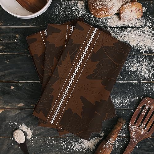 Fall Thanksgiving Kitchen Towels 4-PC 18x28 Brown Leaves Pattern