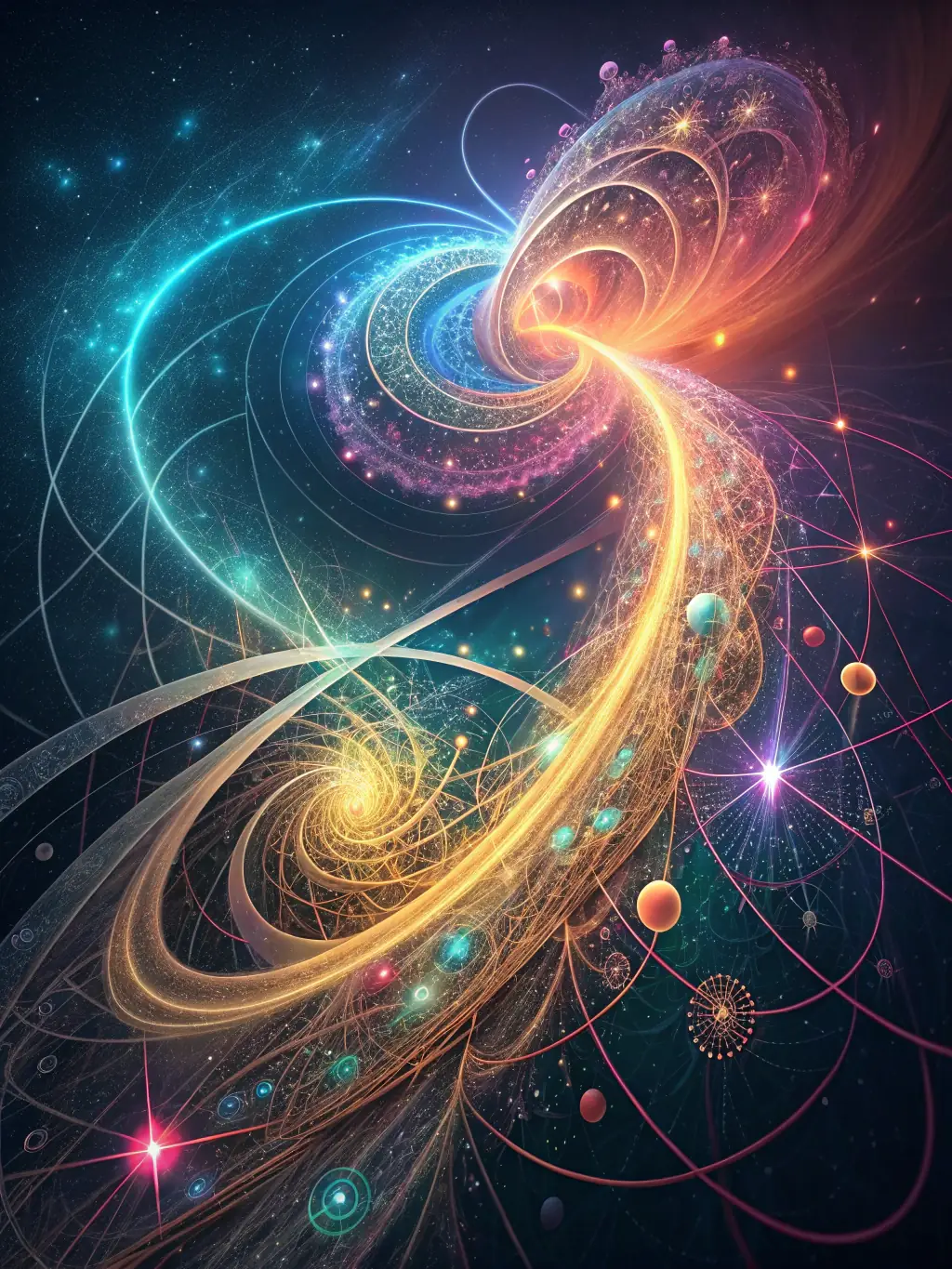 An abstract representation of quantum computing algorithms, highlighting the complexity and potential of quantum technology.